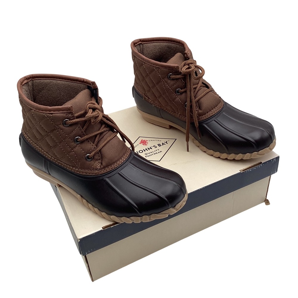 St Johns Bay Denton Brown Black Quilted Duck Boots Womens 7M SJB DENTON 100-1023